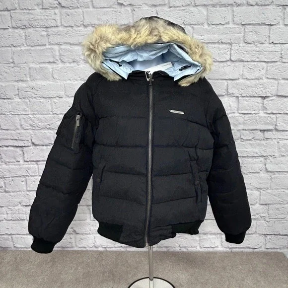 Vintage Azzure Blue Puffer Jacket Hooded Zip Up Bomber Style Reversible MNEW